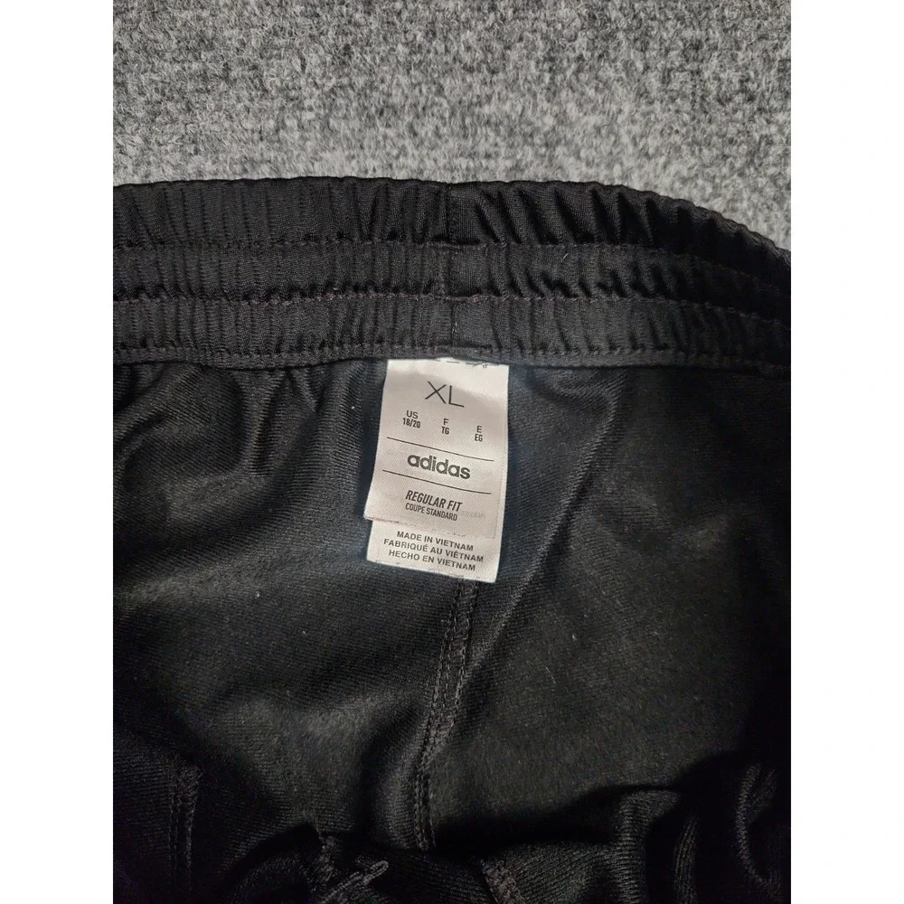Adidas Boys XL 18/20 Tricot Track Pants Black White 3-Stripes Tapered Joggers
